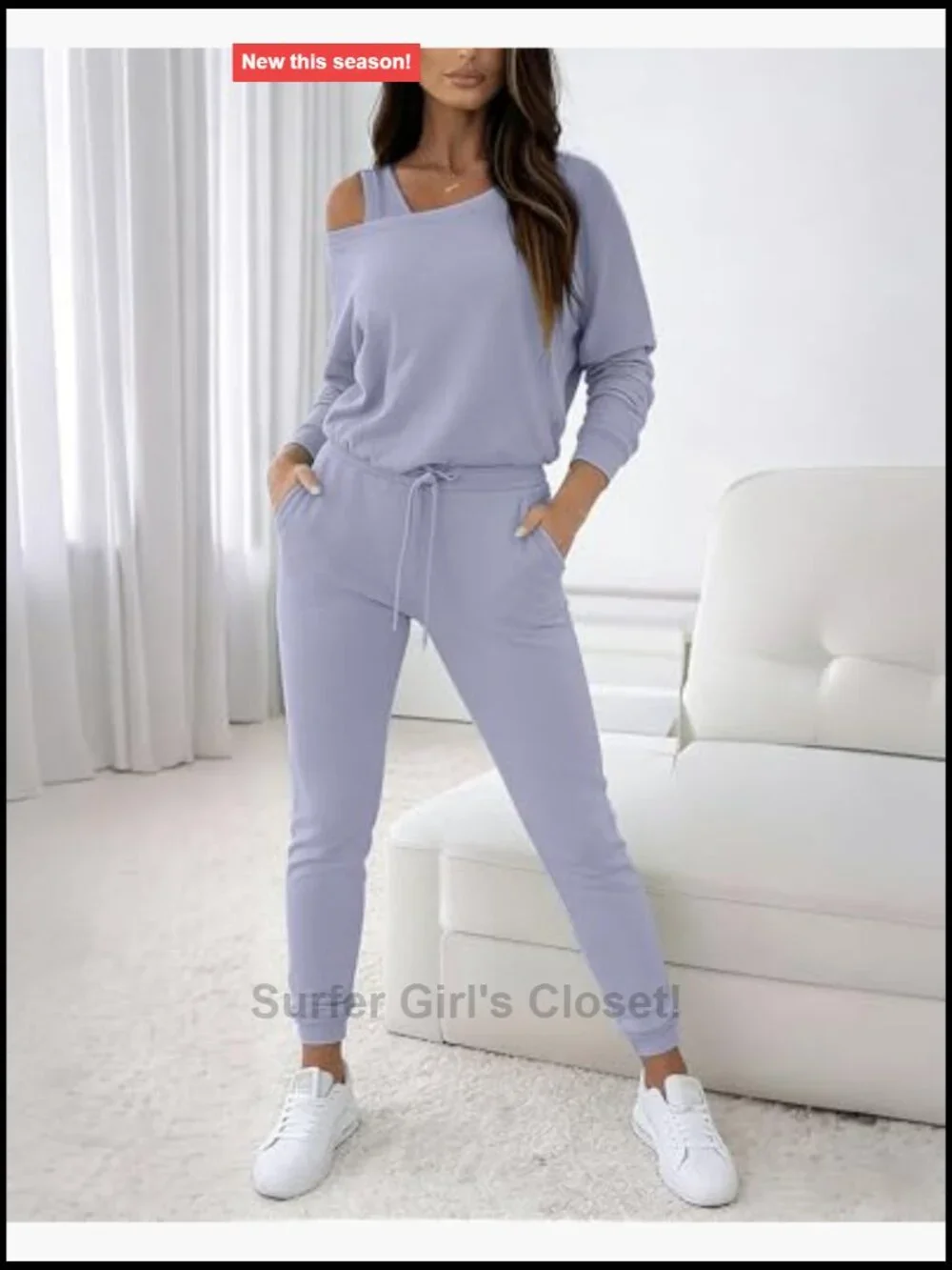 3 Piece Lounge Set - Off Shoulder Sweatshirt, Tank Top, Jogger Pants Tracksuit